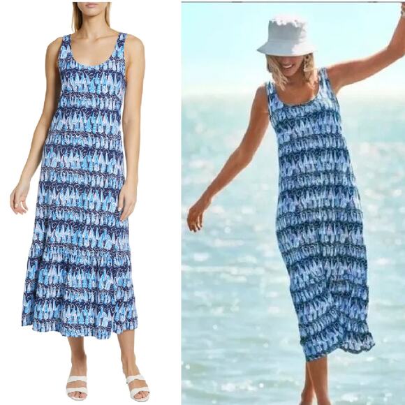 LILLY PULITZER Martins Midi Maxi Tank Dress Saliboat Print Blue Medium Beachy - Picture 1 of 13